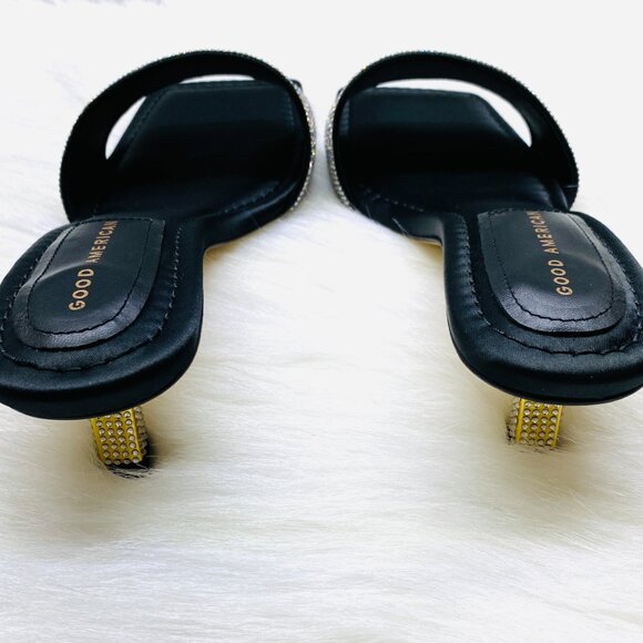 Good American Kickstand Slide Sandal Mules Black Diamond Kitty Heels Elegant - Picture 6 of 7